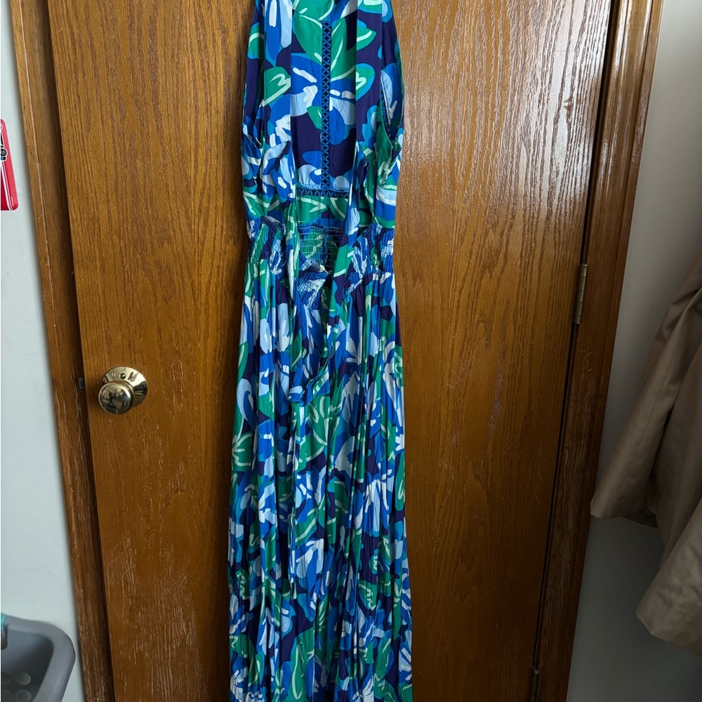T.J.Maxx Vibrant Blue and Green Backless Dress